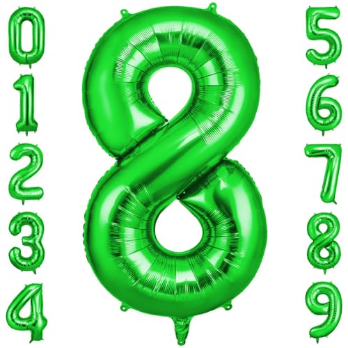 Offcup Globo Número 8, Verde Birthday Numbers Globo 101 Cm Grande Foil Globos 40 Inch Helio Globos Para Decoraciones De Fiestas Cumpleaños De Niñas Y Niños, Aniversario De Graduación 8, Verde