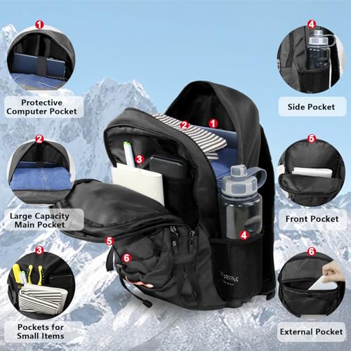 Petfu Rucksack Herren Wanderrucksack 40L Tagesrucksack Wasserdichter Groß Laptop Rucksack 15.6-17 Zoll für Business, Schule, Radfahren, Wandern und Sport(Schwarzer)