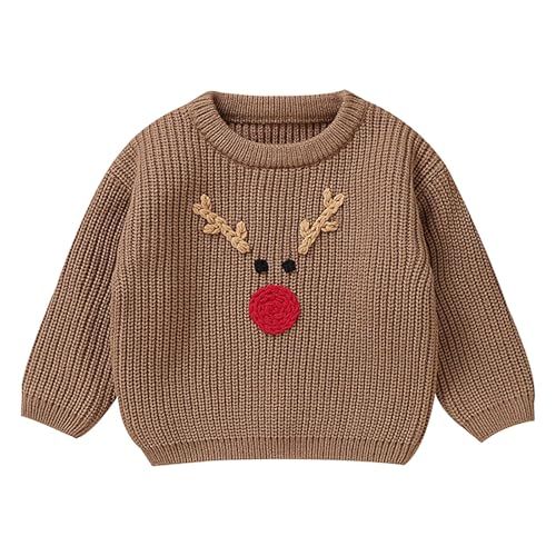 Toddler Kids Xmas Reindeer Knitted Sweaters Long Sleeve Christmas Knit Pullover Boys Girls New Year's Knitwear