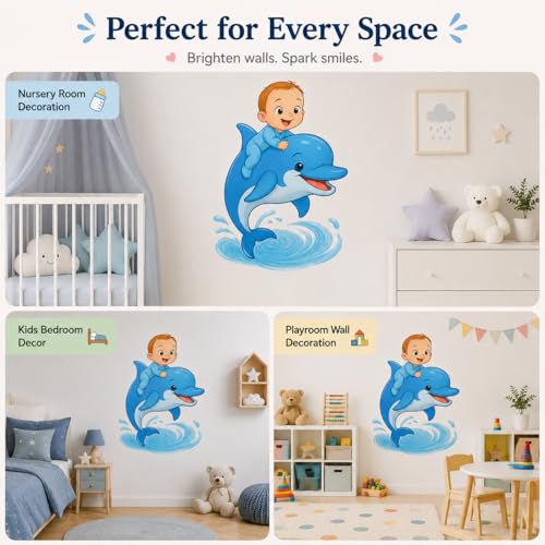 Sticker de pared infantil delfín decorativo 24x16 pulg miniatura 7