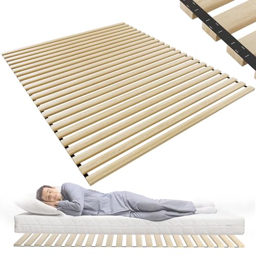 HENGMEI 160x200cm Lattenrost Rollrost Rolllattenrost aus Fichtenholz mit 23 Leisten, Faltbare Lattenroste mit Schwarz Gummiband, belastbar bis 300 kg für alle Matratzentypen Latten Rost