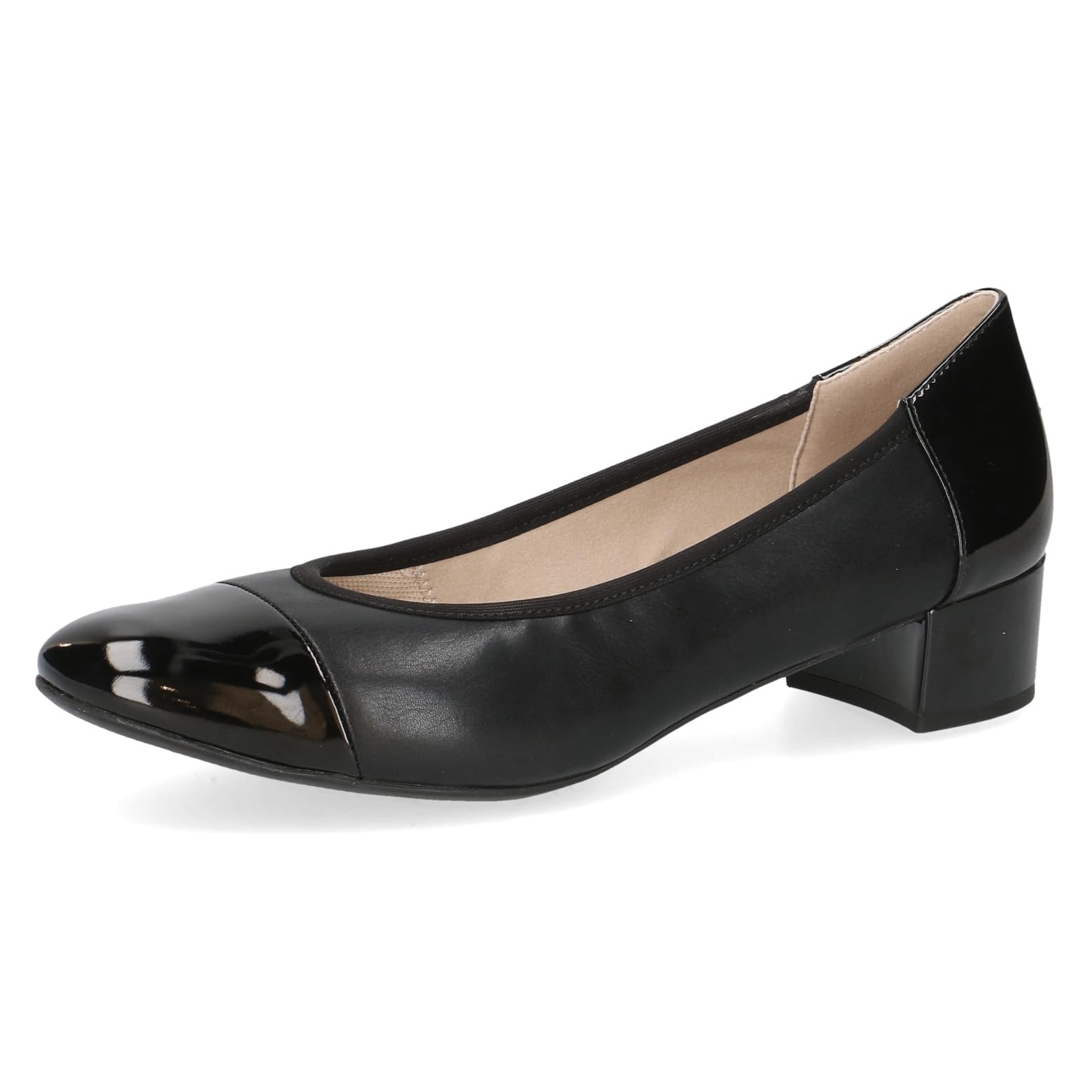 CAPRICE Women's patent pumps with block heel, Black (Black Comb), 7.5 UK