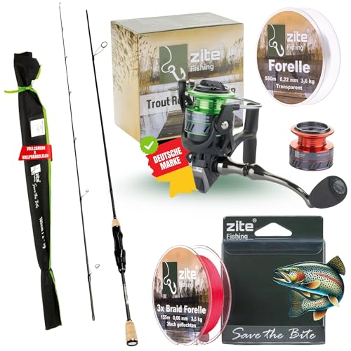 Zite Fishing UL Forellen-Rute 190cm 2-5g | Trout-Spoon Angel-Rute | Spinnrute Ultra Light mit Korkgriff für Forellen & Barsch Angeln (Rute mit Rolle...
