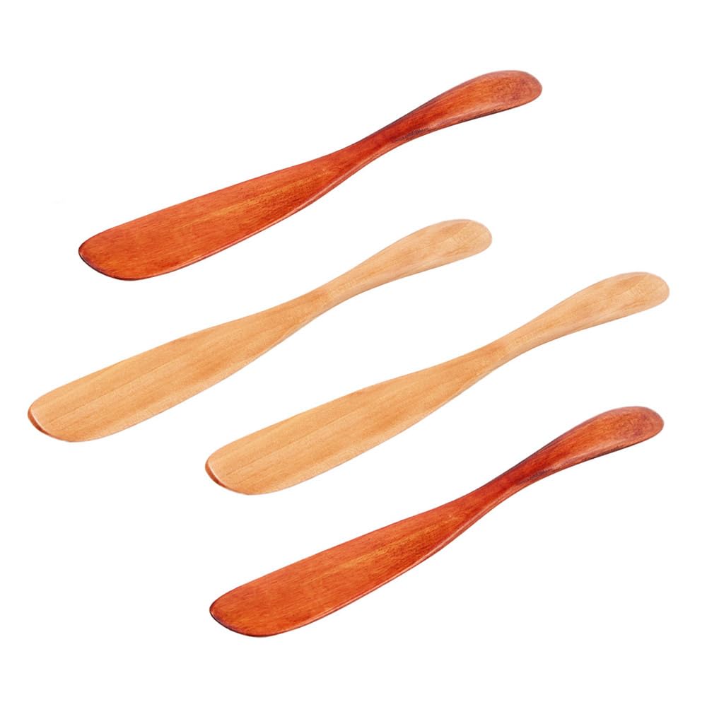 Pokinge 4Pcs Wooden Butter Spatula Knife Wood Spreader Jam Knife Creative Thick Handle Spatula Bread Slicer Knife Kitchen Accessories For Home