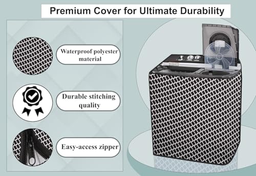 Image of Stylista Waterproof and Dustproof Polyester Washing Machine Cover Compatible for Godrej 7 Kg Semi-Automatic Top Loading WS EDGE CLS 70 5.0 PN2 GPGR, Check Grey