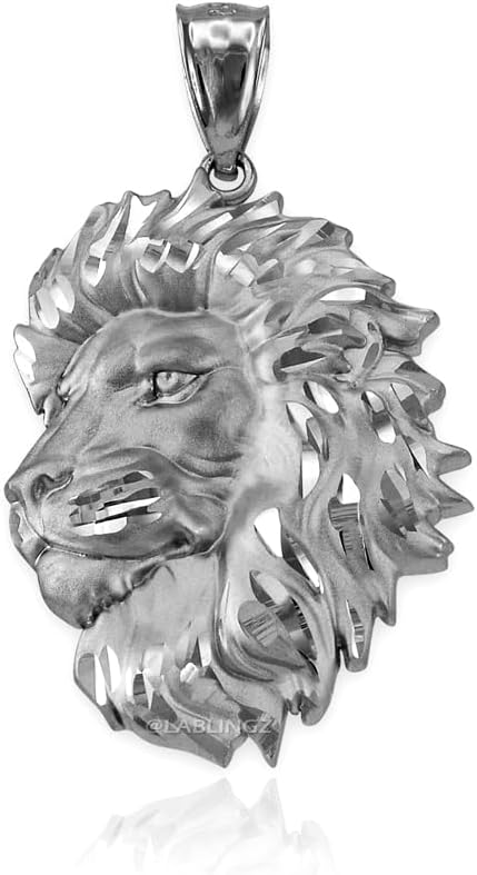 LA BLINGZ 14K Gold Lion Face Sparkle Cut Pendant (Small) (White Gold)