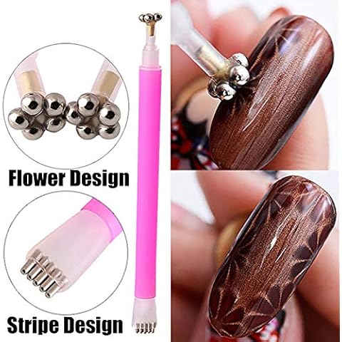 Bbl345dLlo Nail Dotting Brush Pen, Nail Art Cat Eye Flower Stripe Magnetic Pen DIY 3D Polish UV Gel Manicure Tool Cover