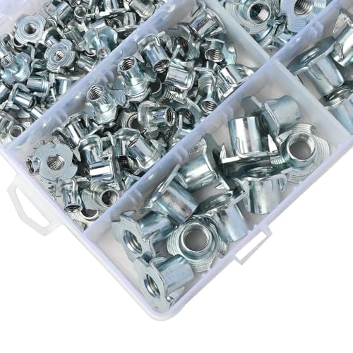 Image of Epi-Torque 180 Pcs M4 5 6 8 10 Zinc Plated Steel T Nuts Four Claw Nuts Assortment Kit for Wood Rock Climbing Holds Cabinetry Furniture