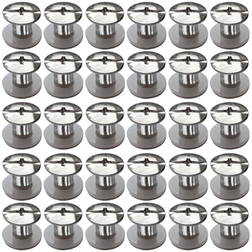 SHSMPXOY 30 Set Rivetti a Vite, M5 x 6 mm Rivetti Chicago, Viti Chicago Screws Chicago Book Viti,Viti Chicago di ricambio in Metallo per Borse, Libri, Collari, Zaini, Guinzagli per Cani (Argento)