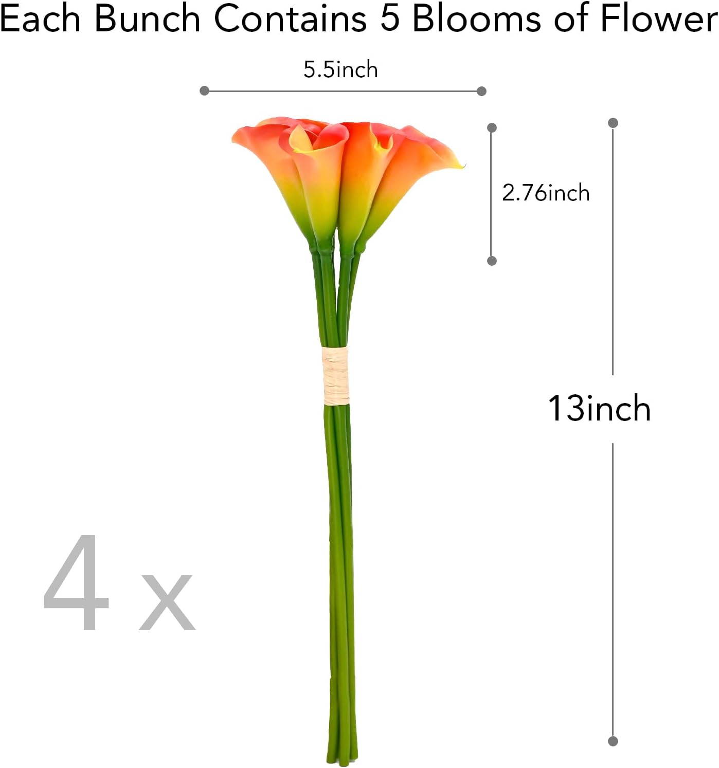 Artificial/Fake/Faux Flowers - Calla Lily Bunches Orange Color, Pack of 4, Totally 20 Heads, for Wedding, Home, Party, Restaurant - Image 4