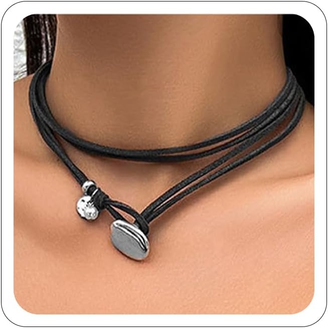 Boho Necklace Leather Necklace for Women,Bohemian Brown Suede Leather Necklaces Turquoise Suede Choker Necklace Boho Wrap Necklaces Jewelry