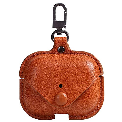 Genuine Leather Case Compatible With Airpods Pro Case, Voma Protective Cover For Apple Airpods Pro Wireless Charging Case Headphones Earpods, Soft Leather Cover With Keychain Hook Brown #TOP1