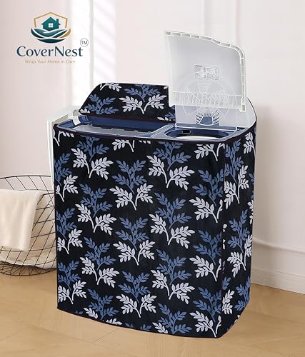 Image of Covernest Semi Automatic Washing Machine Cover, Dustproof, Compatible with 6 Kg -7.5 Kg Washing Machines (WMC-BLACK LEAF SEMI)