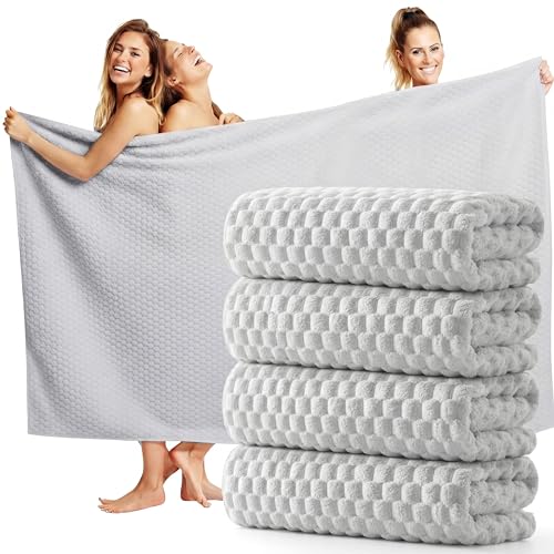 Peryiter 4 Pcs Oversized Bath Towels 40 x 80 Inch Extra Large Gray Bath Sheets for Adults Jumbo Microfiber Towels Coral Velvet Highly Absorbent Bathroom Towel for Adults Home Beach
