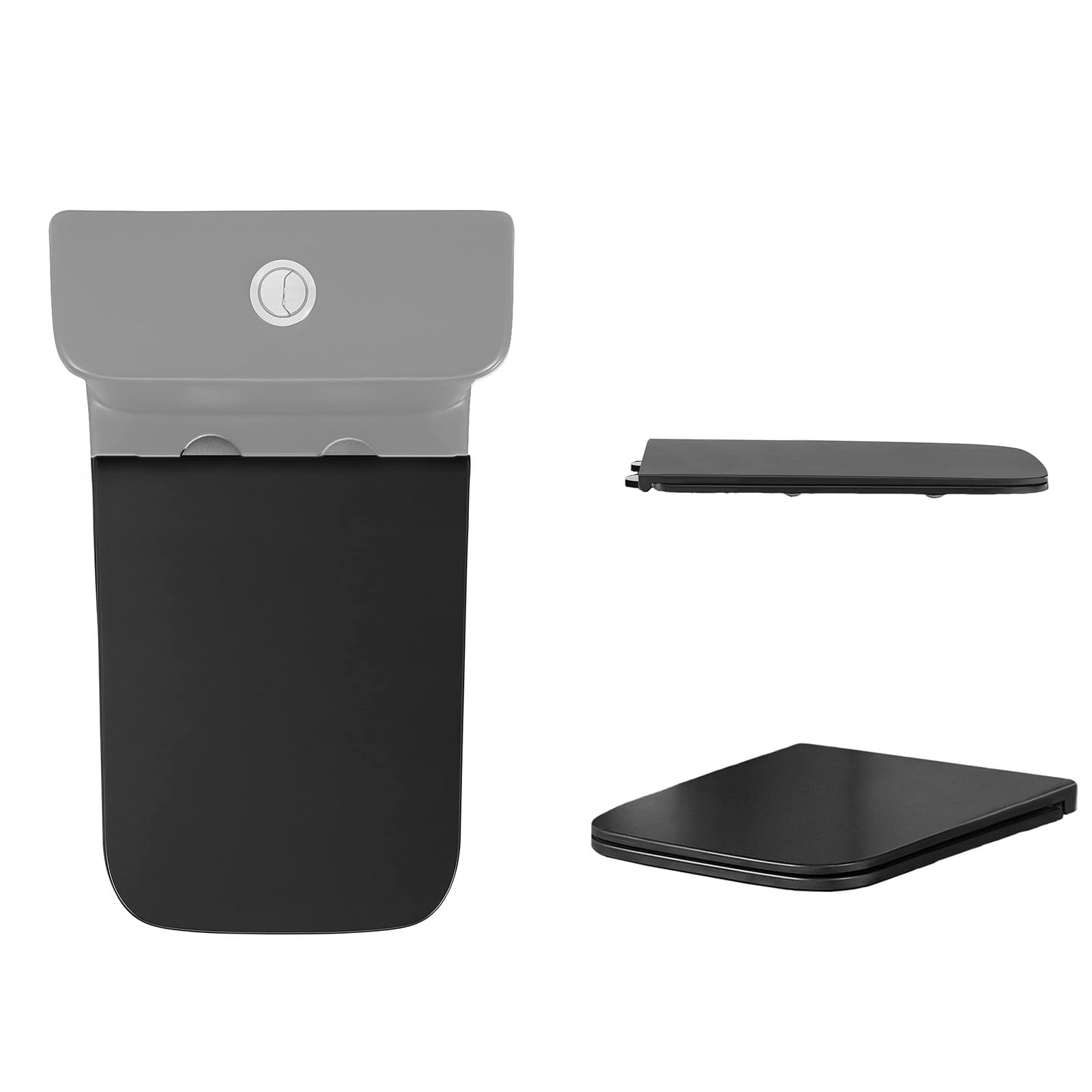 Abattant WC Rectangulaire, Cuvette Toilette avec Frein De Chute, Lunette WC Carré Noir, 350 X 450Mm, Matériau UF, Lunette WC, Démontage Rapide - Fixation par Le Haut