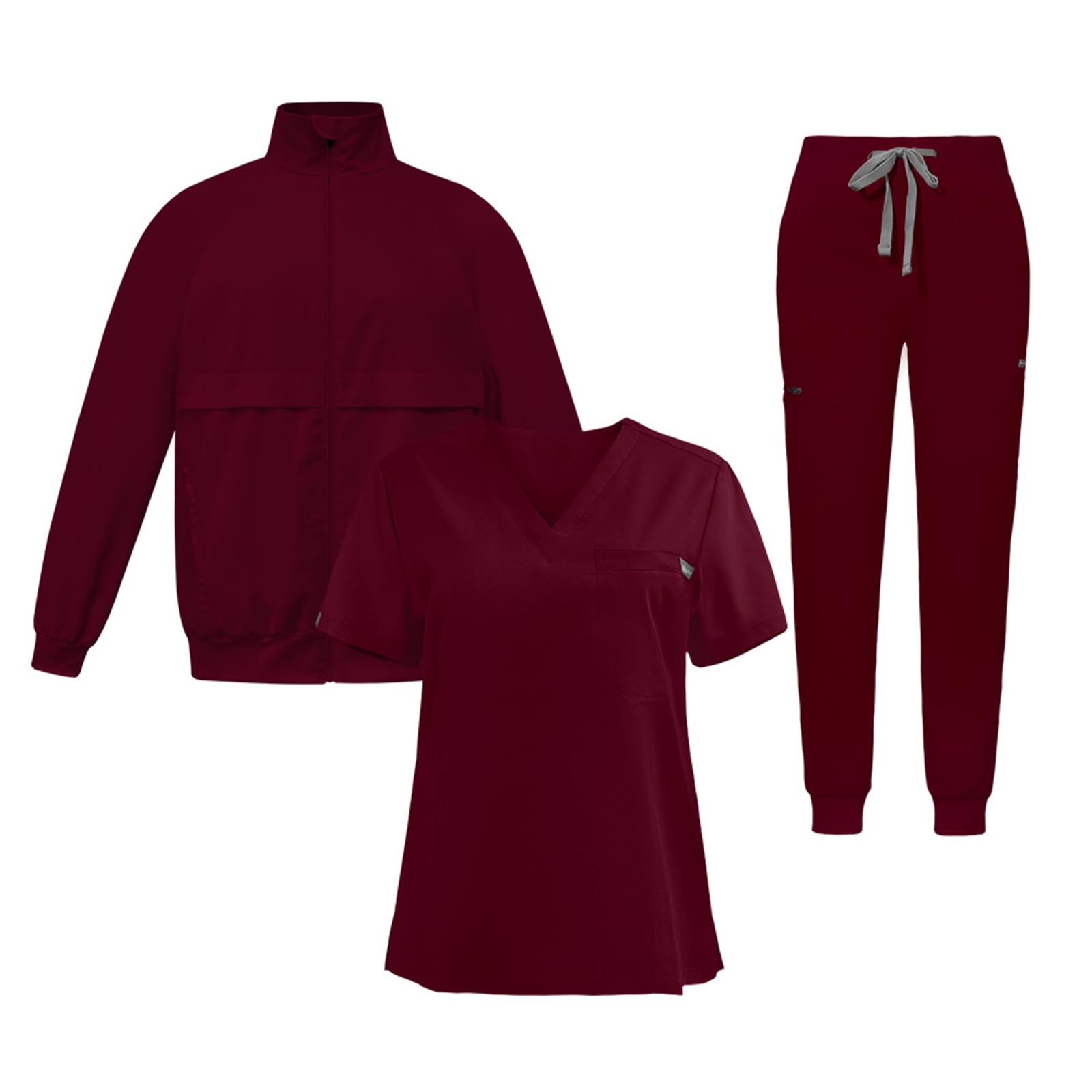 Scrubs zestaw unisex kurtka ze stójką z długim rękawem i dekoltem w serek i spodnie do biegania z wieloma kieszeniami, 3 szt. odzieży roboczej, mundur
