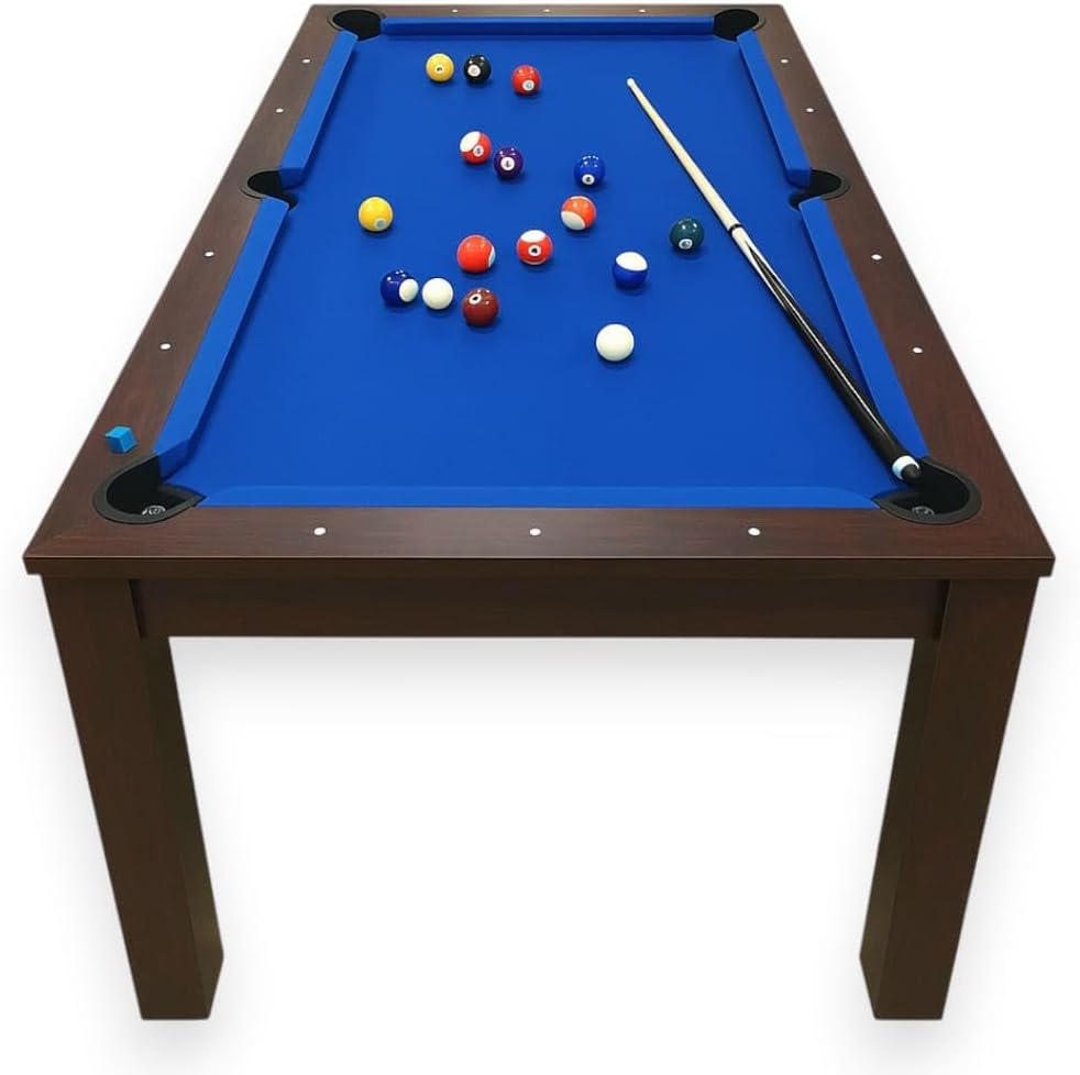 SIMBASHOPPING 7 Foot Pool Dining Table Combo Blue Felt Modern Billiard Table with Dining Top Included – Blue Sky