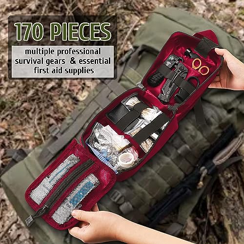 170 PCS Survival Kits, Survival First Aid Kit, Trauma Kit with Essential Survival Gear Emergency Medical Supplies for Hiking Camping Backpacking Outdoor Adventure, Gifts for Christmas Him Dad - Image 4