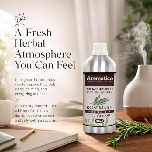 Image of AROMATICO Rosemary Diffuser Oil with Strong, Long-Lasting | Refresh Homes, Offices & Showrooms | Aromatherapy, Diffusers, Air Purifiers, Vaporizers - 500ML