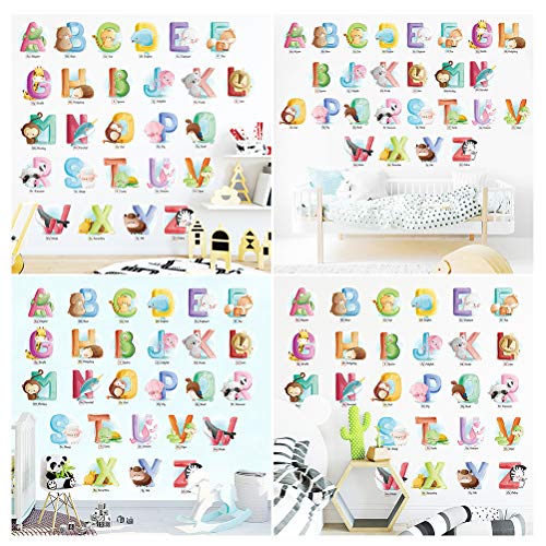 SOIMISS Pegatinas de Pared Educativas Alfabeto Inglés y Dibujos de Animales, Papel Pintado Seguro para Habitación Infantil, Decoración Infantil Divertida, Adhesivo Fácil de Aplicar