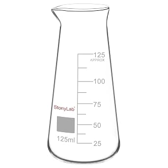 stonylab Glass Beaker, High Borosilicate Glass Triangular Beaker with Spout, Durable and Heat Resistant Glassware for Laboratory Use, Ideal for Mixing and Heating Liquids, 125 ml