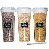 MiCasa Cereal & Dry Food Storage Container Set of 3 (16.9 Cup / 135.2oz) Airtight + 8 FREE Chalkboard Labels + 1 FREE Liquid Chalk Marker - Great for Flour, Sugar, Rice, Grains, Coffee, Pet Food