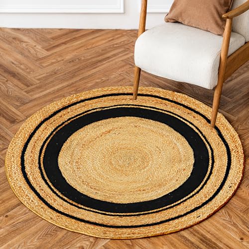 Tapete Redondo de Yute 3 ft Tejido a Mano Beige miniatura 2