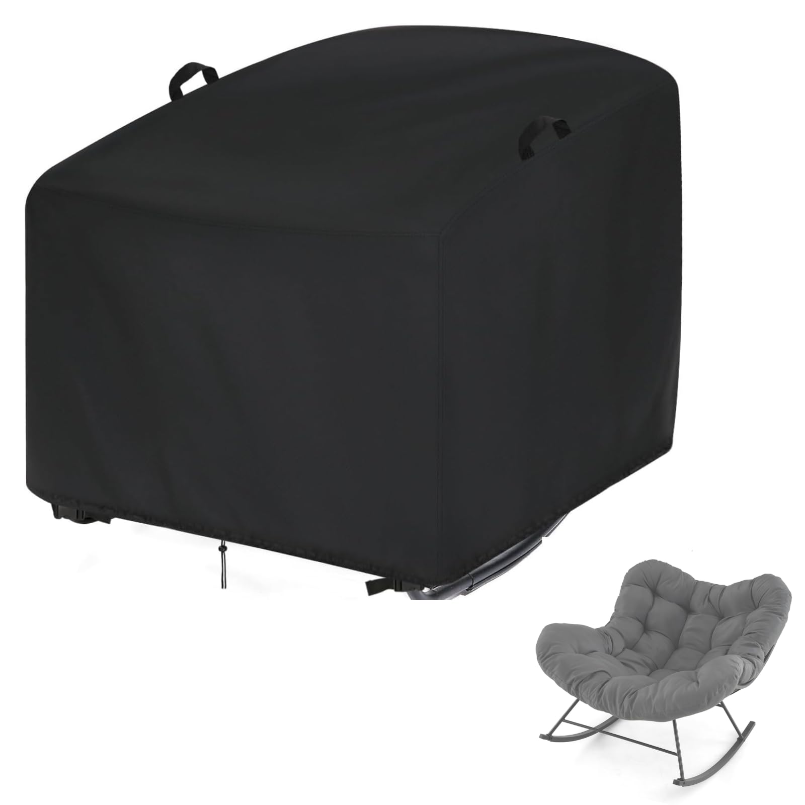 Flymer Large Rocking Chair Cover, Waterproof Windproof Garden Papasan Chair Cover, 420D Heavy Duty Outdoor Chair Covers for Oversized Rocking Chair, 135 x 110 x 85 cm Black