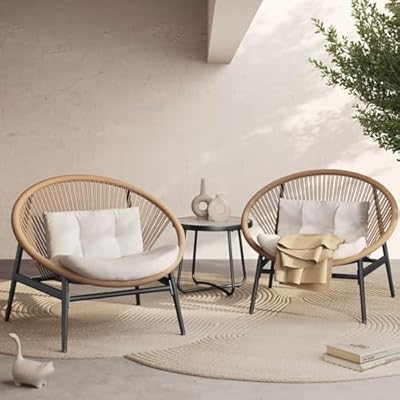 Grand patio 3-Piece Wicker Seating Set, Oversized Chairs with 4.75" Cushion Coffee Table for Garden Poolside Backyard Lawn