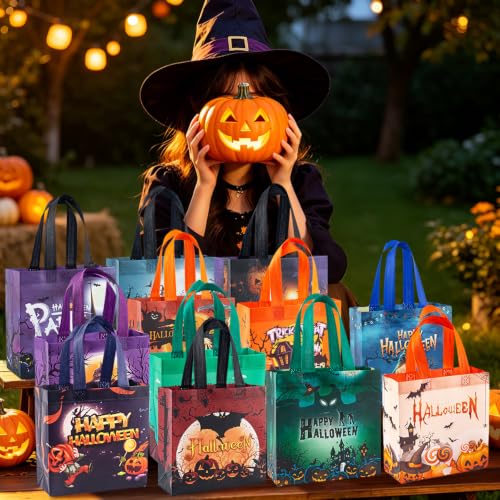 24 Pcs Halloween Trick or Treat Bags, 12 Designs Gift Bags with Handles, Reusable Non-Woven Halloween Tote Bags,Perfect for Halloween Gifts Wrap,Candy Goodie Packs,Party Favor Supplies,7.9"×7.9"×3.15" - image 5