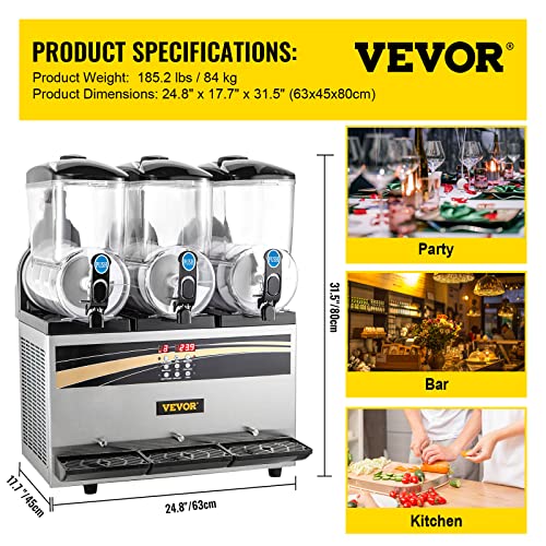 VEVOR Kommerzielle Slusheis Maschine, 3 x 15 L Slusheis Maschine 800 W 220 V Slusheis Eismaschine, Slushgerät 63 x 45 x 80 cm Slushy Maker Maschine, 2 Modi Intelligentes LED-Bedienfeld Slushy Maker – Bild 8