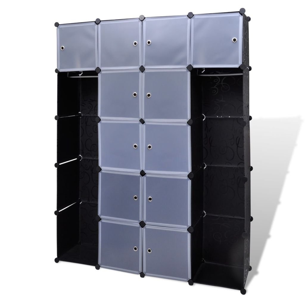ZEYUAN Armario Modular 14 Compartimentos Negro y Blanco 37x146x180,5cm, Armario Ropero, Estanteria Modular, Estanteria Cubos, Armario Estanteria, Estanterías Almacenamiento