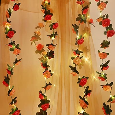 Fielegen 30 LED Rose Flower String Lights 8.2ft Artificial Flower Garland with Lights Hanging Fake Rose Flower Vine Lights for Valentines Day Garden Wedding Party Decor Birthday Bedroom Wall Decor Cover