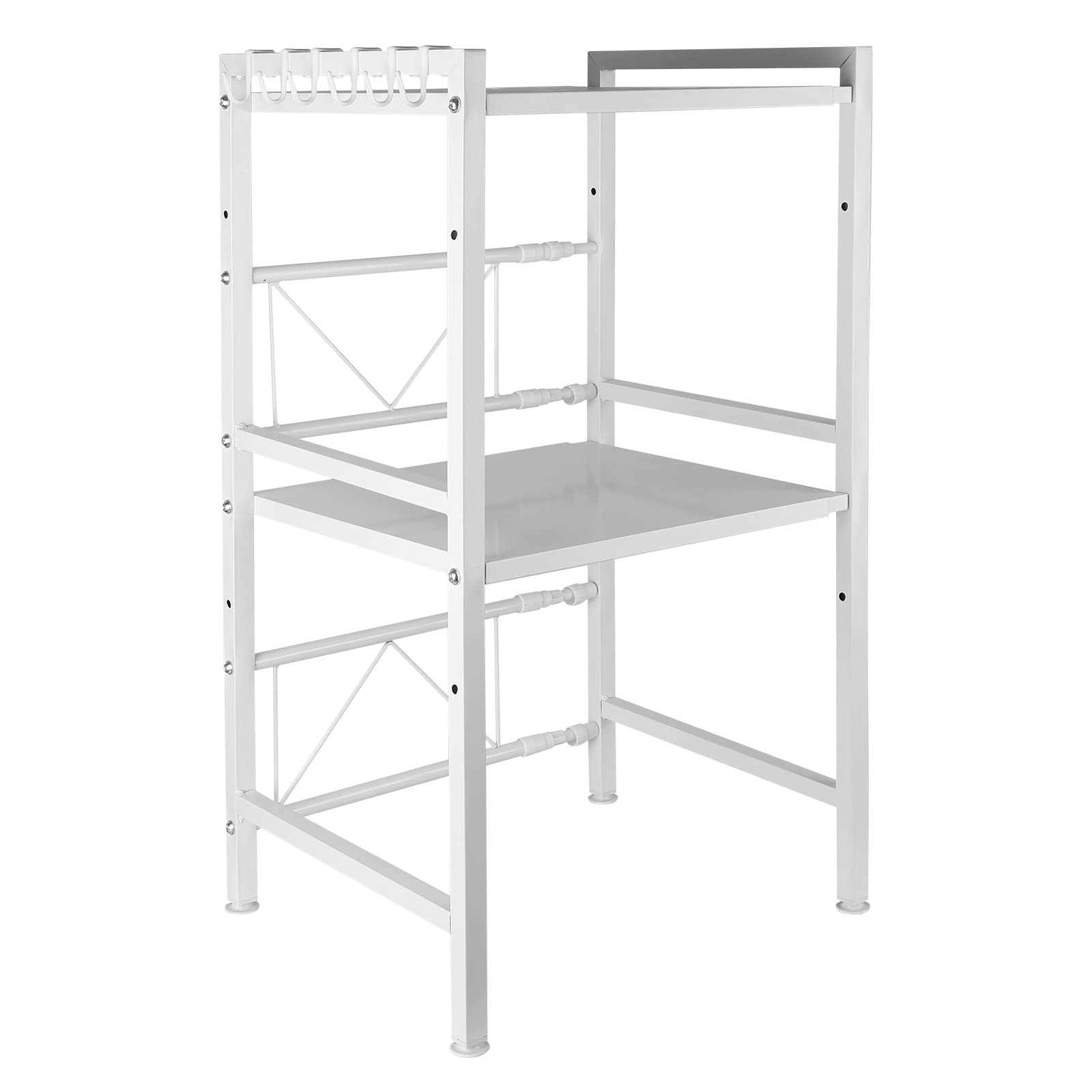 Drumm Soporte Extensible de 3 Niveles para Horno de microondas de Carga Pesada, Soporte de Estante de Cocina para Horno de microondas de Altura Ajustable con 6 Ganchos Colgantes