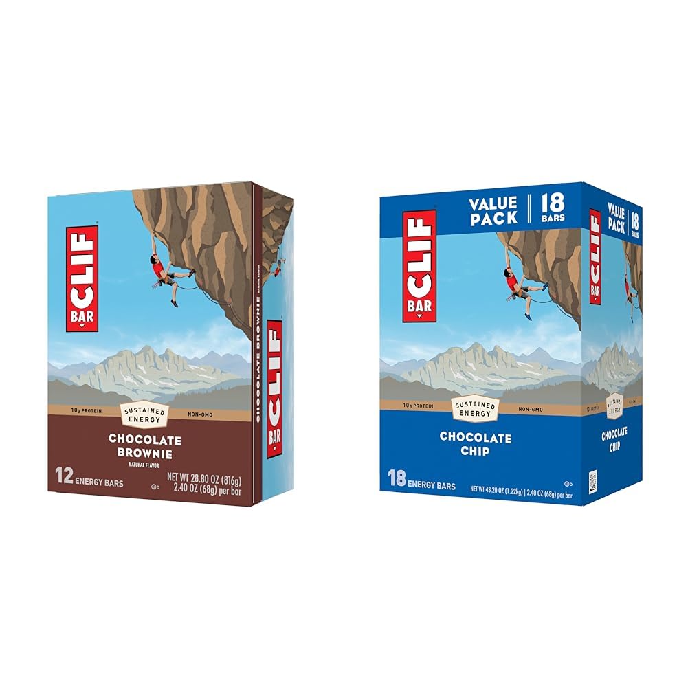 Clif BarChocolate Brownie Flavor - Made with Organic Oats & - Chocolate Chip - Made with Organic Oats - Non-GMO - Plant Based - Energy Bars - 2.4 oz. (18 Pack)