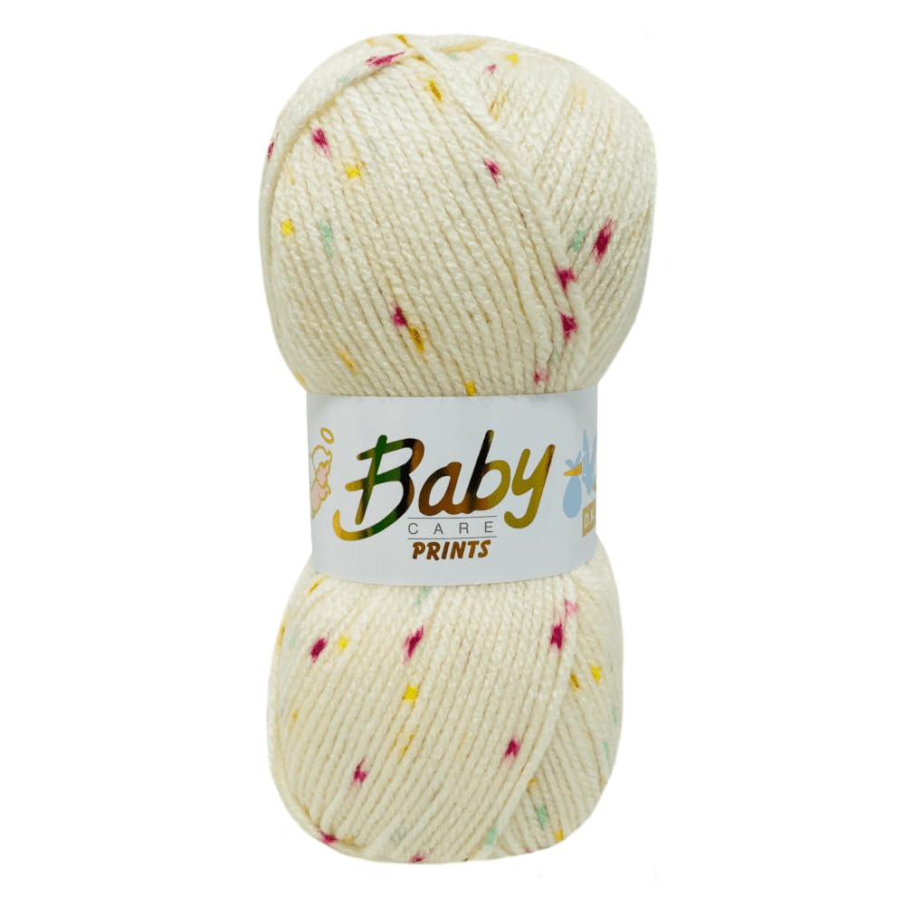 WoolCraft Baby Care Spot Print DK Knitting & Crochet Yarn, Great Value Baby Yarn Available in a Selection of Printed Shades, 100% Acrylic, 300 Metres, 100g Balls, Single Ball, Nougat