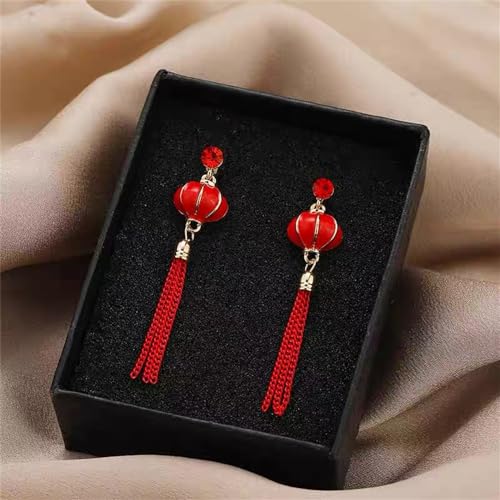 Chinese Style Lantern Tassel Statement Drop Earring for Ladies Lucky New Years Pretty Dangle Earrings Red Festive Sterling Silver Post Hypoallergenic Charms Dainty Gifts Wedding Anniversary for Women4