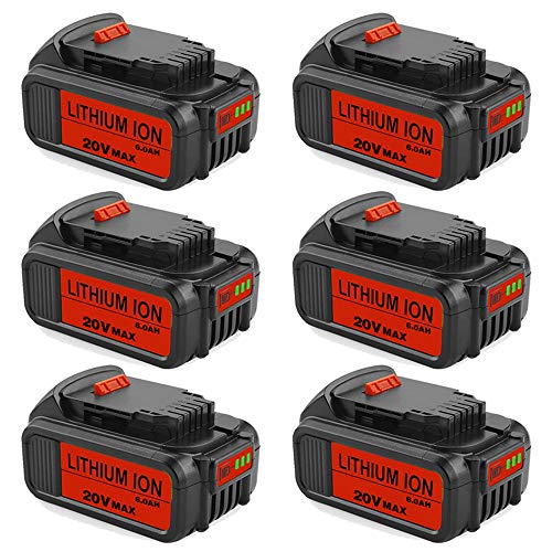 Get Discount 70% Price 6.0Ah DCB204 DCB205 Replacement Battery Compatible with Dewalt 20v Battery DCB180 DCB200 DCB204-2 DCB205-2 DCB206 DCD/DCF/DCG Series - Upgraded Lithium Ion Battery 6 Pack
