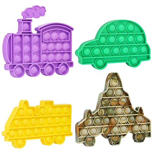 ASONA Push Bubble Sensory Fidget Toy, Pop Stress Reliever Silicone Popper Fun Vehicles Toy for Boys Toddler Anti-Anxiety Tools for Kids Autism Special Needs Children (Train/Car/Truck/Airplane 4-Pack)