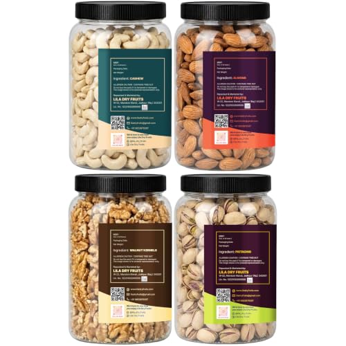 Image of LILA DRY FRUITS Mixed Dry Fruits Combo Almond Cashew Salted Pista Walnut 250 Gms x 4