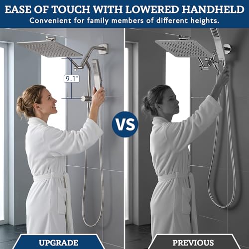 Image of G-Promise Metal Shower Diverter with Low Handheld Holder, 3-Way Diverter Valve with Pause Mode for Handheld and Fixed Shower Head, 4-Setting Universal Bathing Replacement(9 Inch, Brushed Nickel)