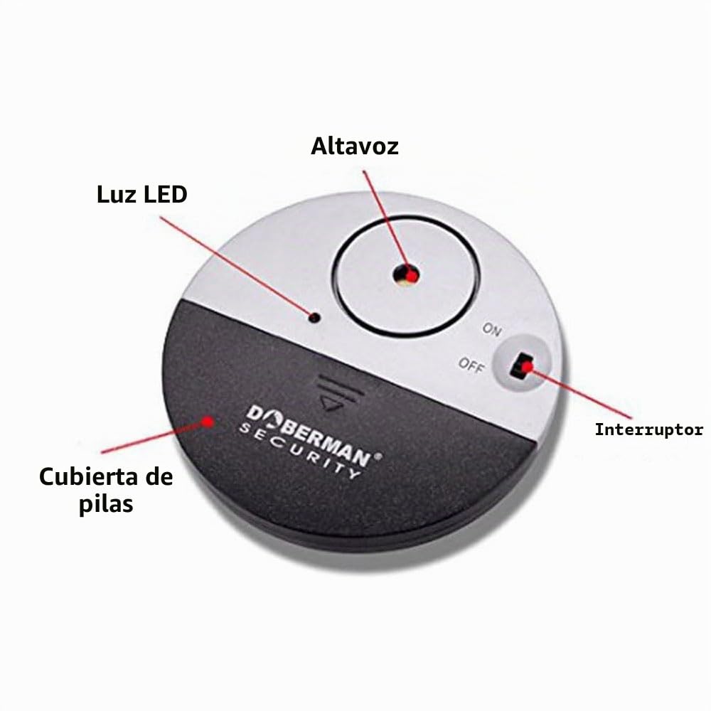 WER Doberman Alarma de Ventana ultradelgada de Seguridad, Alarma Fuerte de 100dB y sensores de vibración, Alarma antirrobo de diseño Moderno y Ultrafino con Respaldo Adhesivo (8 Paquetes)