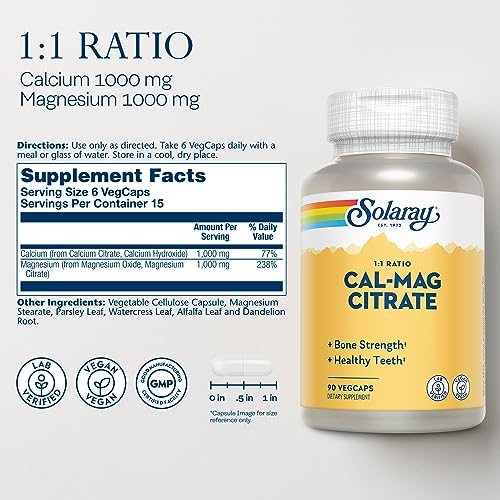 Solaray-Calcium-Magnesium-Citrate-1000mg-11-Ratio-Bone-Strength-Supplement-Muscle-Nervous-System-and-Bone-Health-Support-Chelated-for-High-Absorption-Gentle-Digestion-15-Servings-90-VegCaps