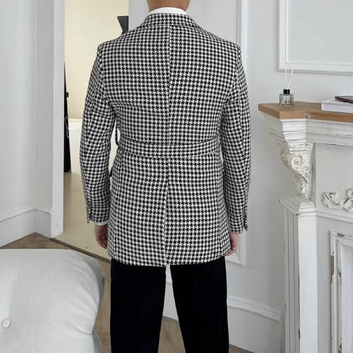 Mens Houndstooth Grid Plaid Check Blazer Business Dress Slim Fit Tweed Jacket Winter Coat4