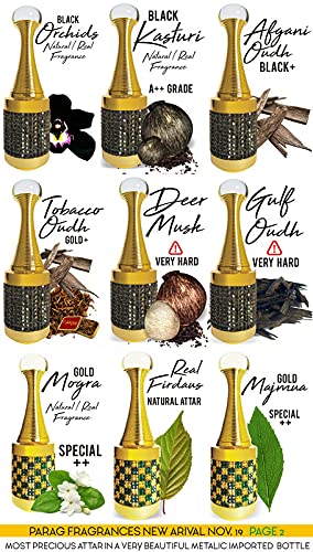 Parag Fragrances Gold Real Oudh Real Natural Attar 12ml With Imported Metalic Precious Bottle (Premium Grade Alcohol Free Attar For Men & Women)