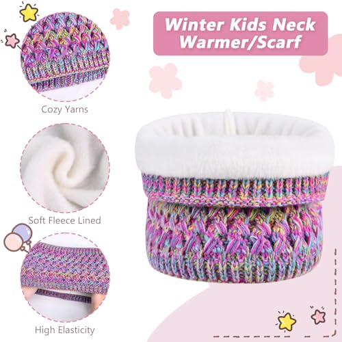 Image of Kids Winter Hat Gloves Scarf Set,Toddler Girls Winter Hat Kids Beanie with Pom Neck Warmer Gaiter Mittens Fleece Lined Set