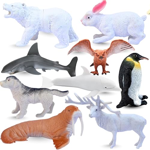 Image of Attractive Arctic Animal Toys for Kids 3+ | Realistic 10 PCs Ocean | Jungle Animals Toy Figure for Boys and Girls Birthday Gifts for Children Educational & Decor Item Shark, Whale, Janwar Toys