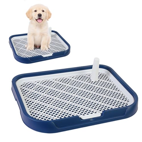 JEJIET 犬 トイレトレー ワイド はみ出し防止 大型犬対応 お手入れ便利 犬用小便器 中型犬 排泄 イエロー 犬のトイレ トレーニングガイド付き (小型タブレットモデル,ネイビー)