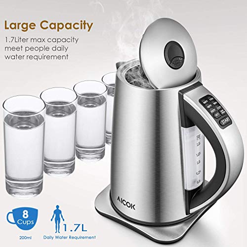 Electric Kettle Temperature Control, AICOK Stainless Steel Tea Kettle with Variable Temp, Cordless Electric Water Kettle with 1500W SpeedBoil, Auto Shut Off and Boil-Dry Protection, 1.7-Liter - Thumbnail 4