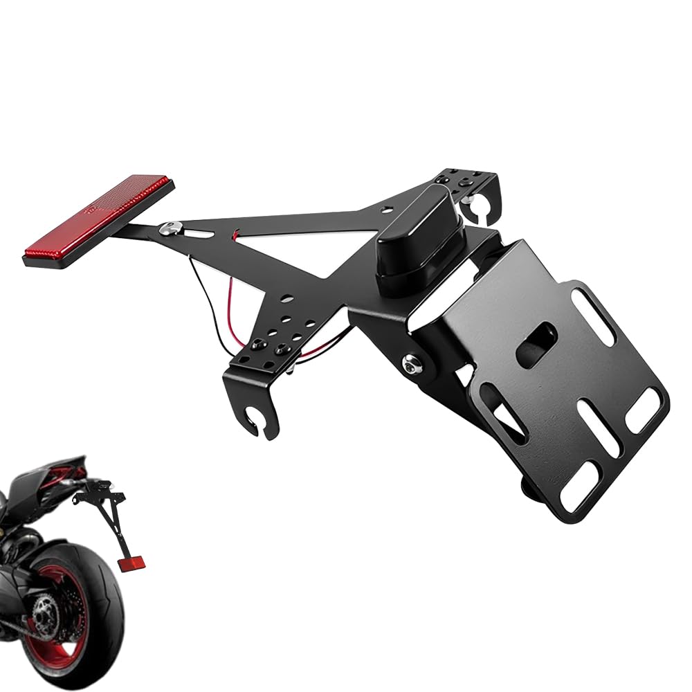 Motocyklowy uchwyt na tablicę rejestracyjną z oświetleniem LED i reflektorem, regulowany